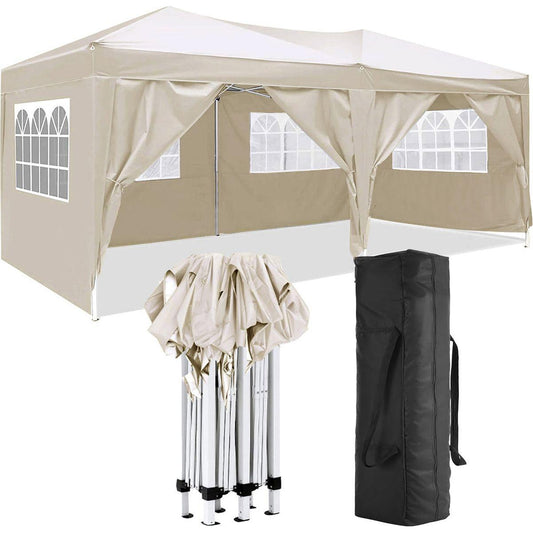 10'x20' Folding Canopy with 6 Removable Sidewalls Outdoor Event Shelter UPF 50+ Gazebo Portable Tents for Parties Beach Camping Wedding EZ Pop Up Canopy