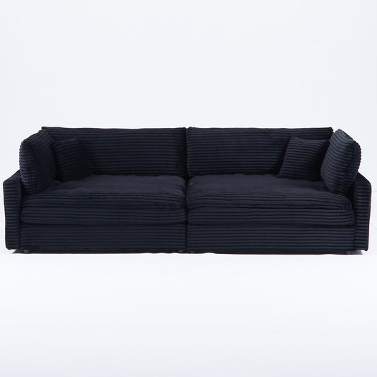 112-inch black corduroy sofa: two throw pillows, four backrests, opening up a new style for the living room's casual area