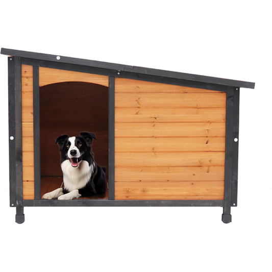 Outdoor Living: 46"Dog House Outdoor & Indoor Wooden Dog Kennel for Winter with Raised Feet Weatherproof for Large Dogs(Gold red and black)PVC waterproof roof(L) by Streamdale Furniture