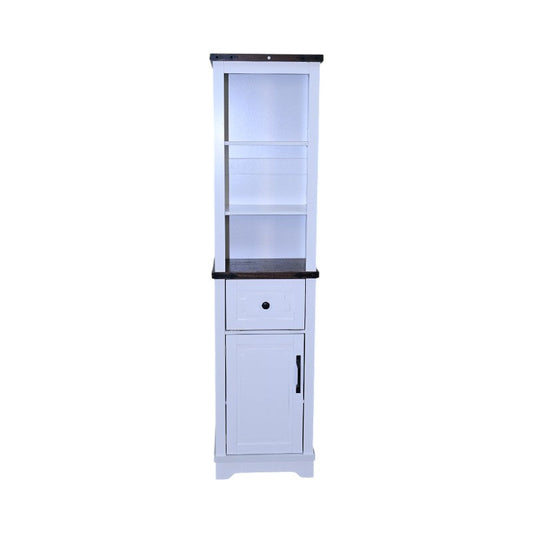 Kitchen Tools & Cookware: Narrow cabinet,Bathroom Storage Cabinet, Farmhouse Storage Cabinet with Adjustable Shelves & Storage Drawer, Tall Linen Tower for Bathroom, Living Room, White with black walnut color (top) by Streamdale Furniture