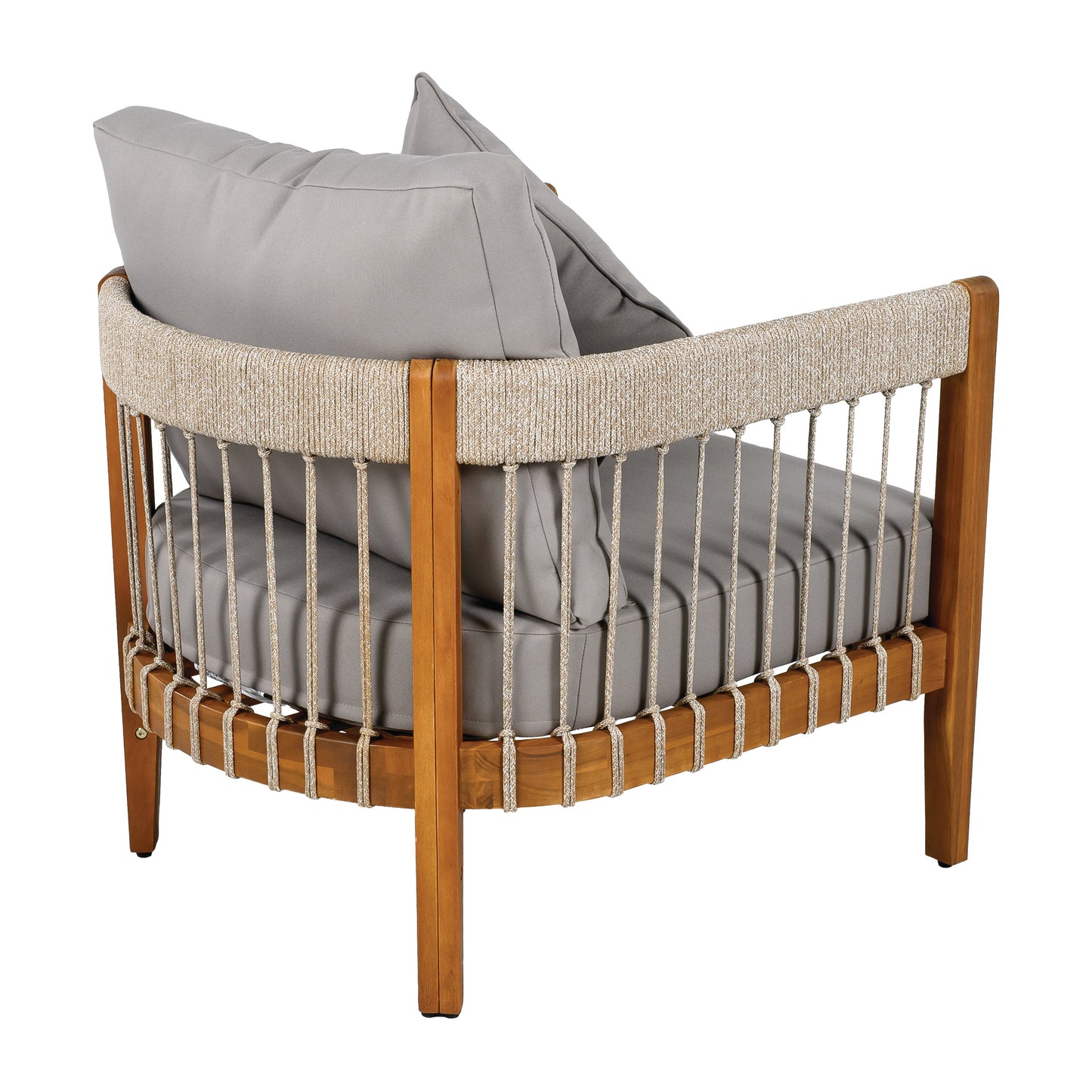 [Set of 2] Acacia Wood Outdoor Club Chair with Handwoven Rope Accents & Curved Backrest - Water-Resistant Boho Patio Lounge Chair with Removable Cushions for Porch, Garden