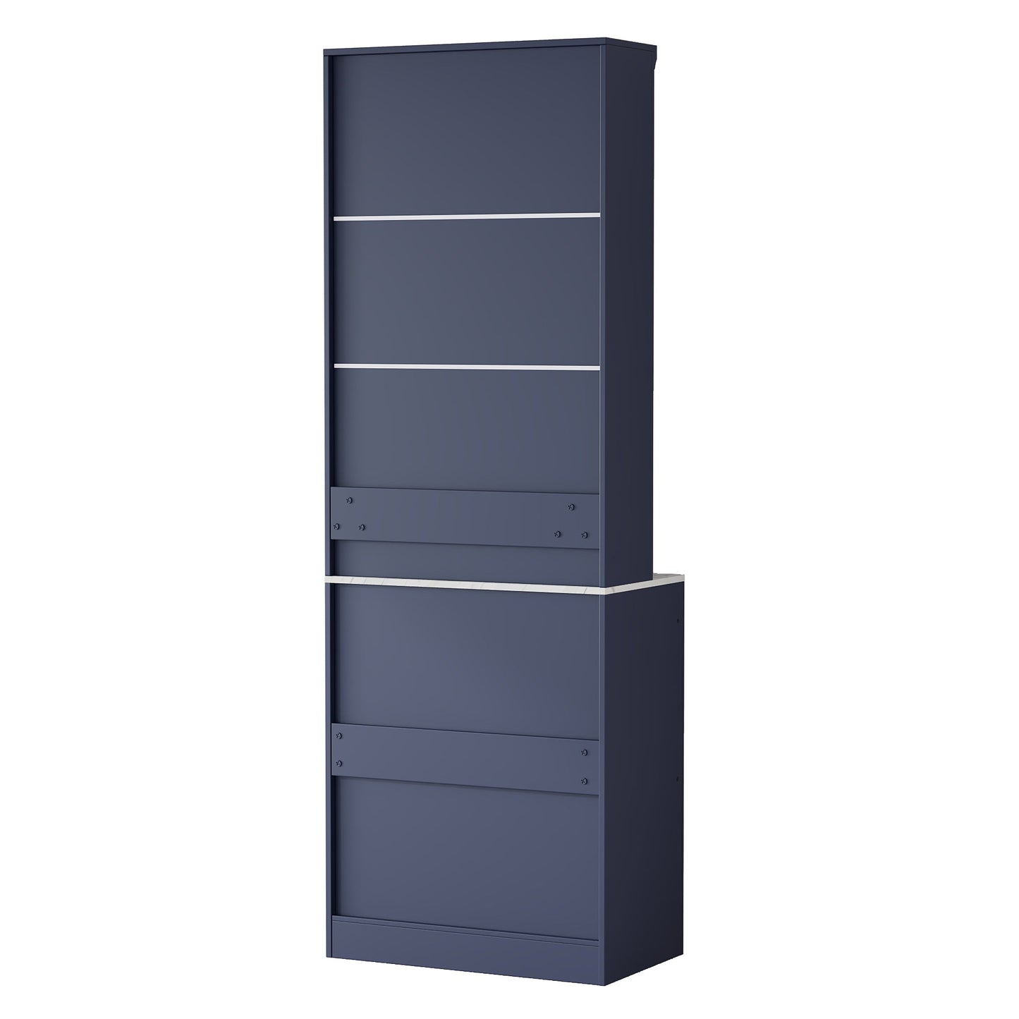 [Assembly Video Provided] TOPMAX Modern 83.7inch High Kitchen Pantry, Freestanding Tall Kitchen Hutch with Faux Marble Top,Cupboard Cabinet with 5 Storage Drawers and Adjustable Shelf, Set of 2, Blue
