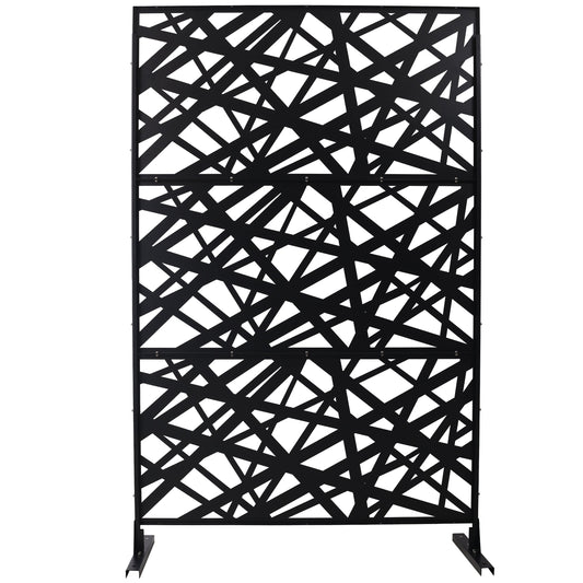 Dining & Tableware: Outdoor & Indoor Privacy Screen Metal Privacy Screen 76' H×48' W, Freestanding Decorative Privacy Screen for Deck Balcony Patio, Privacy Fence Panels for Outside Lawn Garden PS117 BLACK by Streamdale Furniture