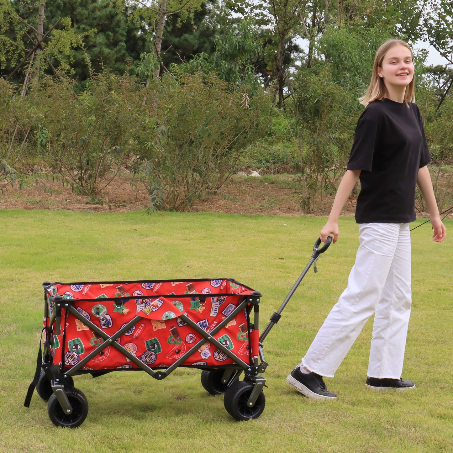 Utility Park Garden Cart Tool Customized Color Folding Camping Trolley Outdoor Picnic Beach Wagon, Red