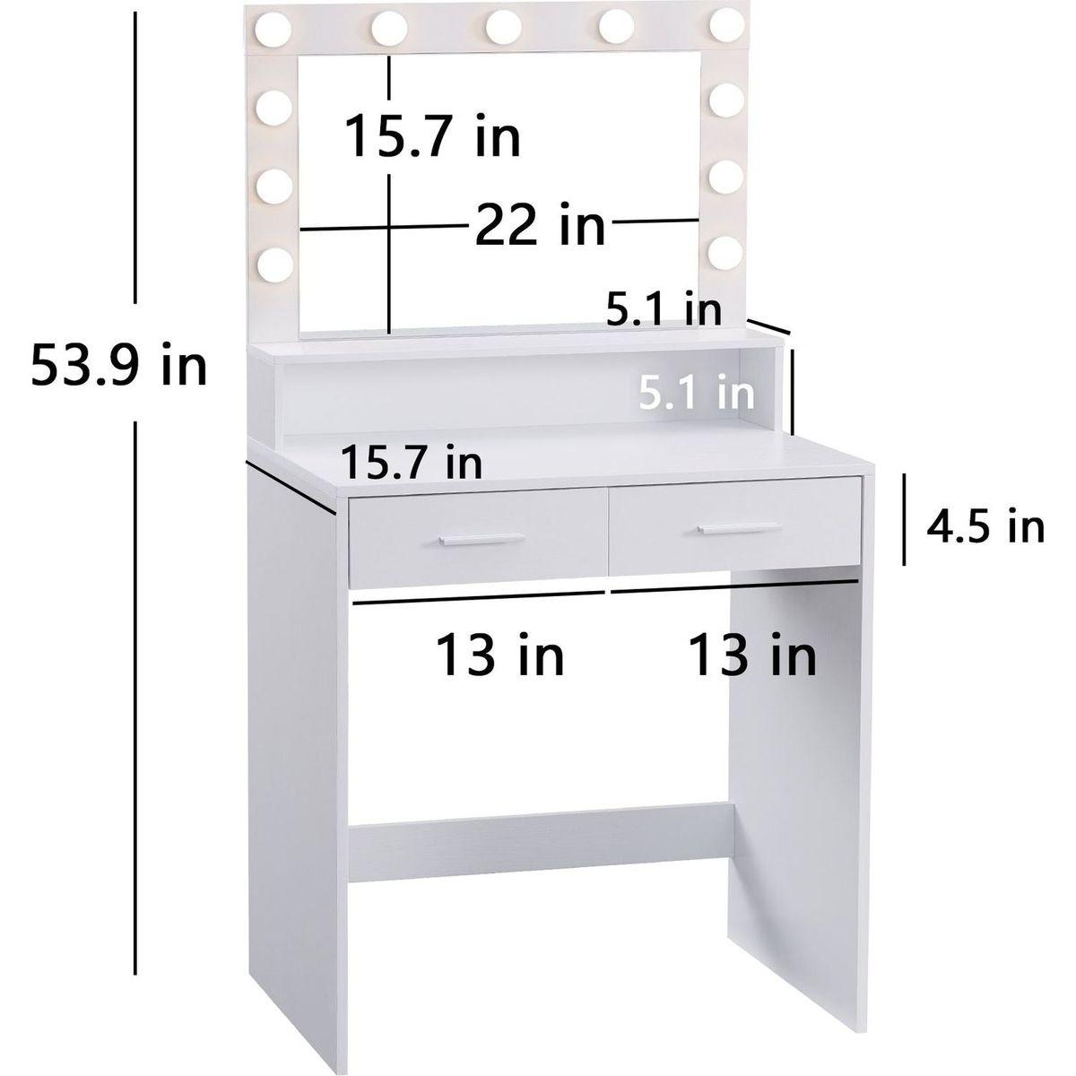 Vanity Desk with Mirror and Lights, Dressing Table with Large Drawer, 2 Level Storage Dresser & 3 Lighting Modes Adjustable Brightness, Suitable for Bedroom(White)