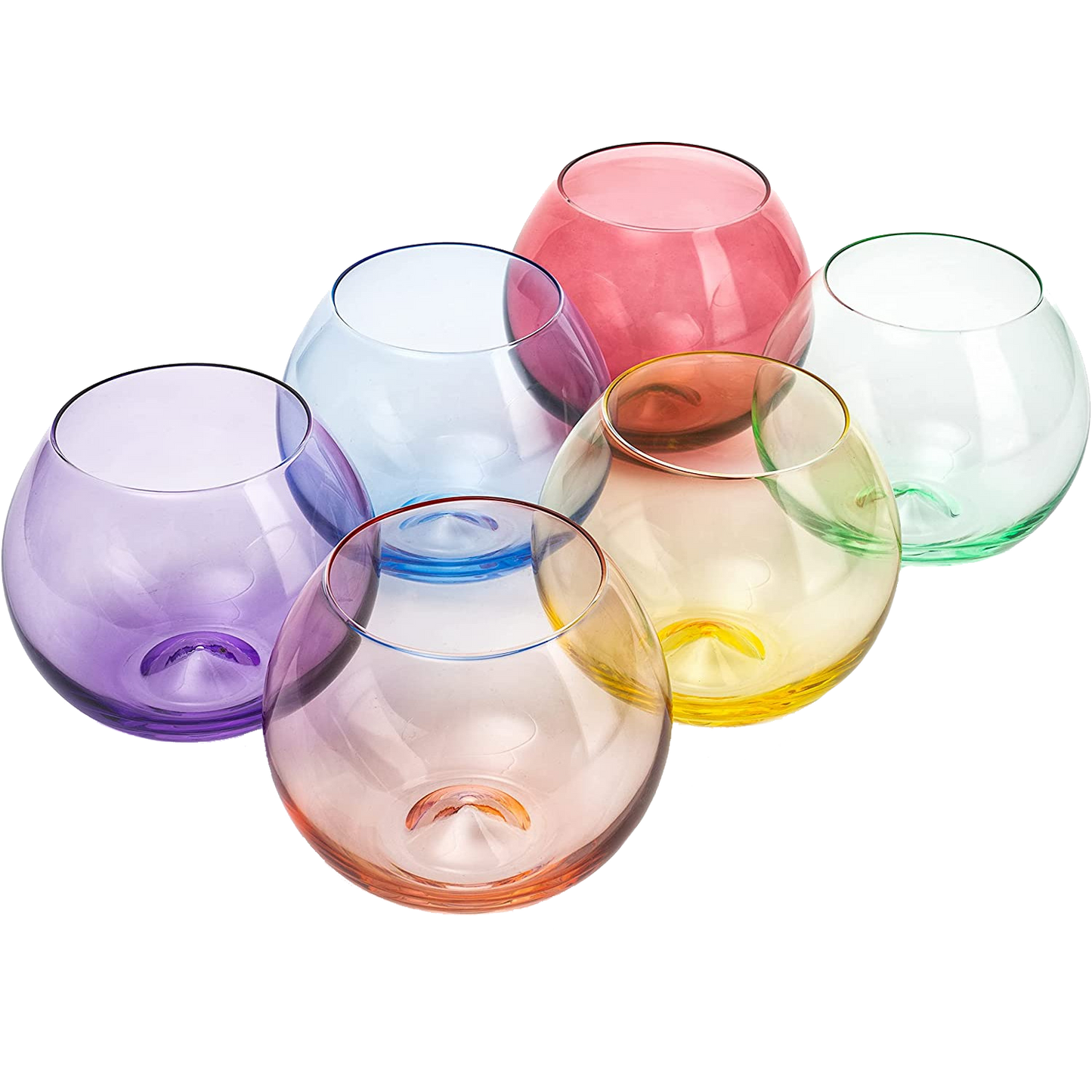Dining & Tableware: Colored Wine Glass Set, Large 12oz Bubble Glasses Set of 6, Unique Italian Style Tall for White & Red Wine, Water, Margarita Glasses, Color Tumbler, Gifts, Viral Beautiful Glassware (Stemless Bubble) by Khen Site