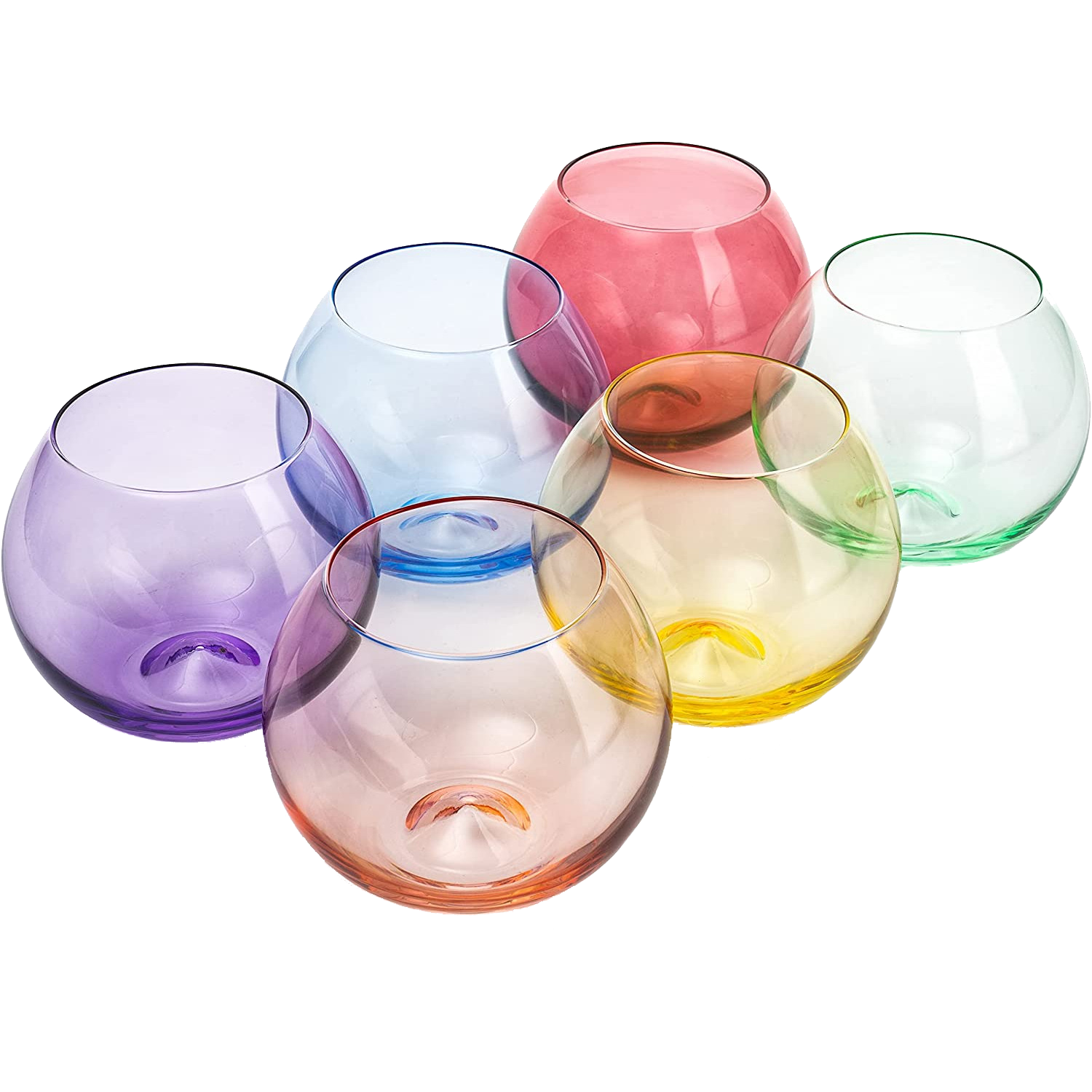 Dining & Tableware: Colored Wine Glass Set, Large 12oz Bubble Glasses Set of 6, Unique Italian Style Tall for White & Red Wine, Water, Margarita Glasses, Color Tumbler, Gifts, Viral Beautiful Glassware (Stemless Bubble) by Khen Site