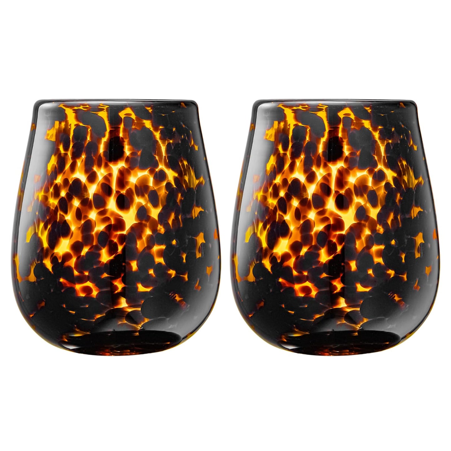 Kitchen Tools & Cookware: Leopard Print Amber Colored Stemless Wine Glass |  Set of 2 by Khen Site