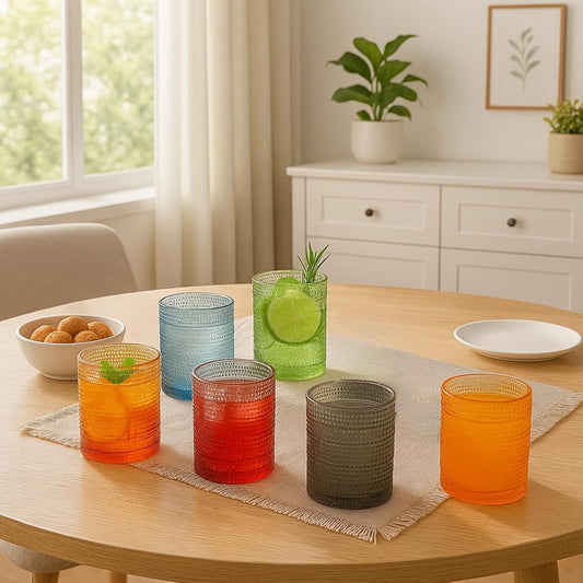 Kitchen Tools & Cookware: Khen Hobnail Acrylic Lowball Glasses – Retro-Inspired Set of 6 Colorful & Black Tumblers, 10 oz Unbreakable BPA-Free Drinkware – Vintage Textured Design, Stackable, Dishwasher Safe by Khen Site