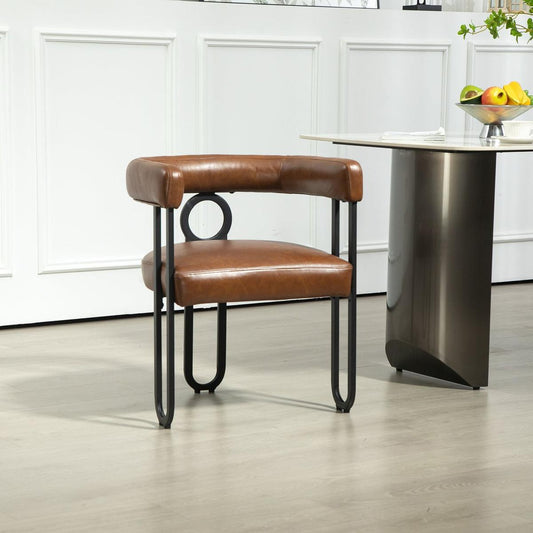 Dining & Tableware: Contemporary Designed Chenille Fabric Upholstered Accent/Dining Chair/Barrel Side Chairs Kitchen Armchair for Living Room set of 1 (Light Brown PU) by Streamdale Furniture