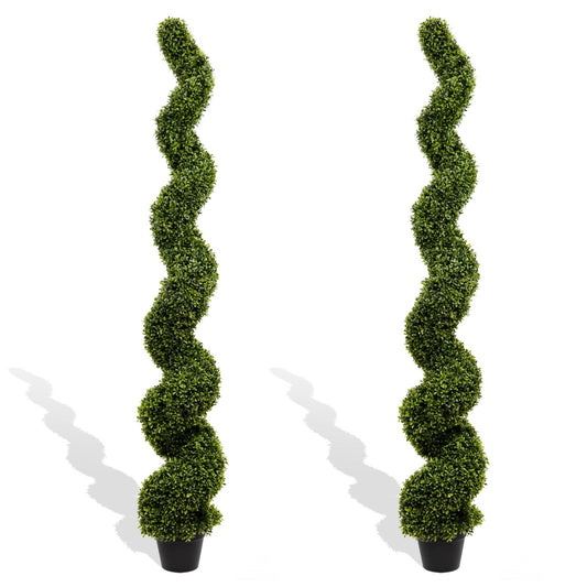 Outdoor Living: Outdoor uv resistant plastic boxwood topiary bonsai artificial spiral tree plant 180cm 2pcs/set by Streamdale Furniture