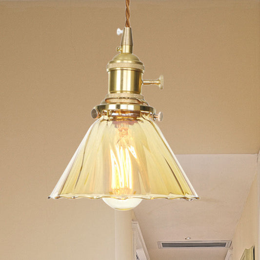 Beth's Amber Ruffle Glass Pendant - Retro Kitchen Light