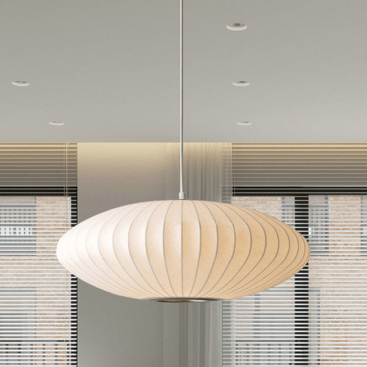 Juliette's Saucer Hanging Ceiling Light - Modernist Fabric Pendant in White