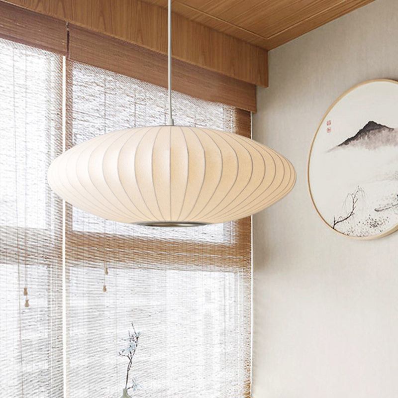 Juliette's Saucer Hanging Ceiling Light - Modernist Fabric Pendant in White