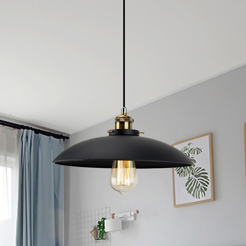 London - Modern Industrial Pendant Light with Black Saucer Shade