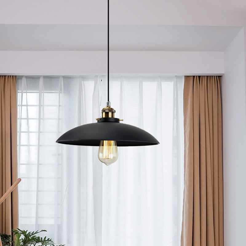 London - Modern Industrial Pendant Light with Black Saucer Shade