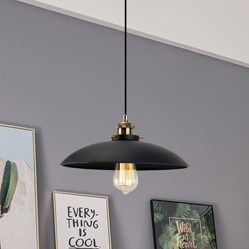 London - Modern Industrial Pendant Light with Black Saucer Shade