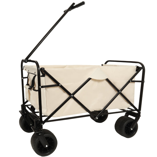 Bedroom Bedding & Decor: 360° Rotating Rear Wheel Heavy-Duty Folding Wagon – Multi-Use Garden Cart with All-Terrain Wheels, Design for Camping, Beach, Picnic & Outdoor, Beige by Streamdale Furniture