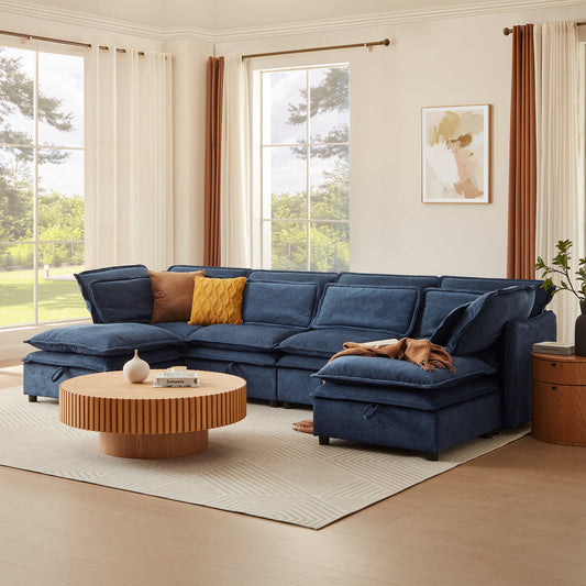 U_Style Double-Layer Cushion Modern Large U-Shaped Modular Sofa, Freely Combinable 6-Seater with Storage Function, Convertible to Sofa Bed, Perfect for Living Rooms, Offices, and Apartments