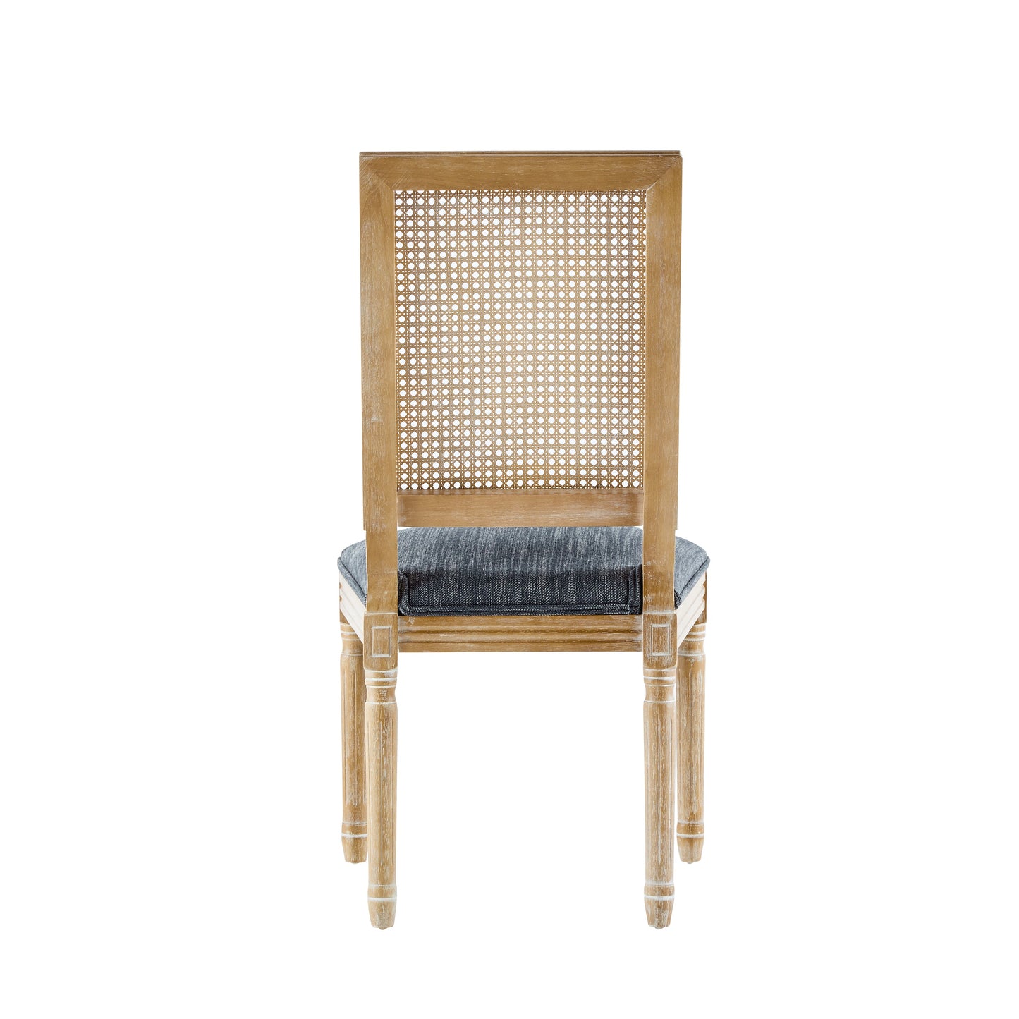 Vintage Inspired French Country Dining Chairs Set of 2 with Cane Backrest & Upholstered Seats in Rustic Weathered Finish