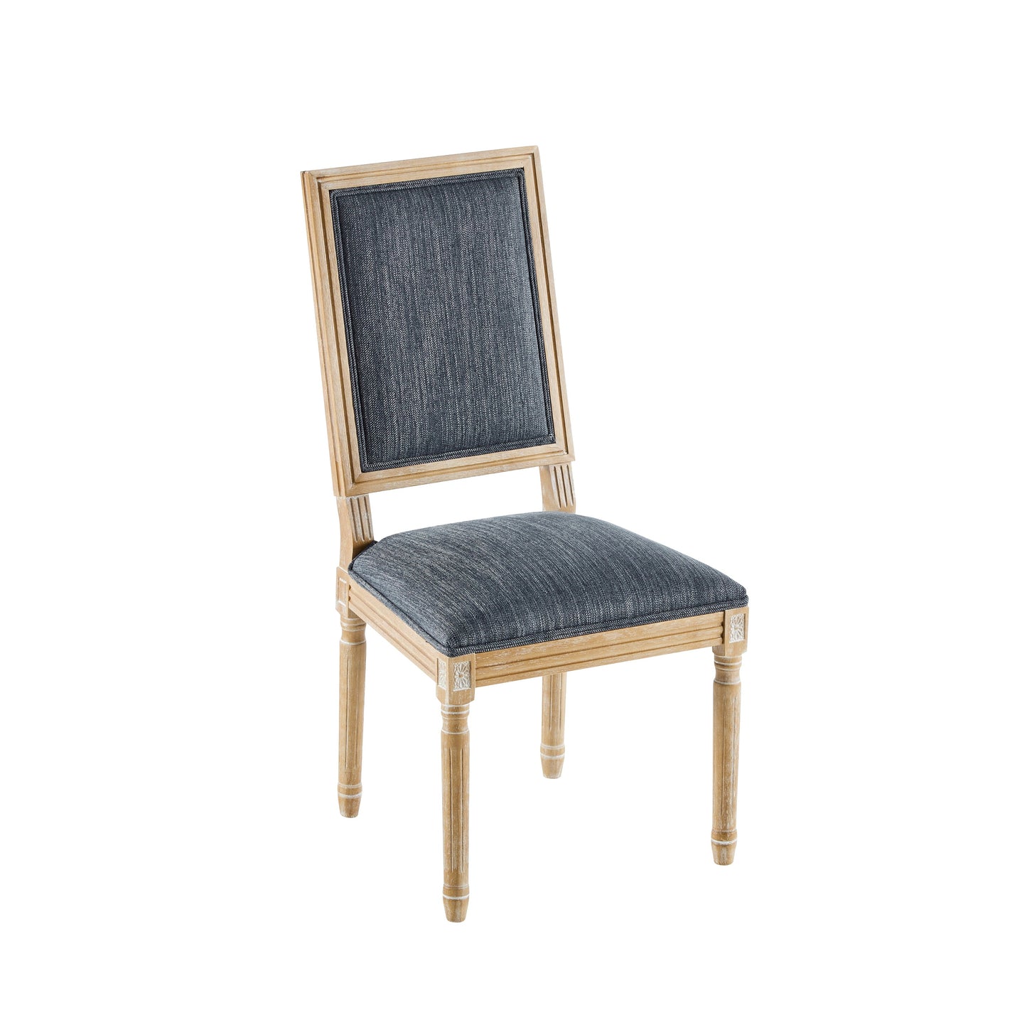 Vintage Inspired French Country Dining Chairs Set - Elegant Cane Backrest & Upholstered Seats - Rustic Weathered Finish - Solid Rubberwood Frame