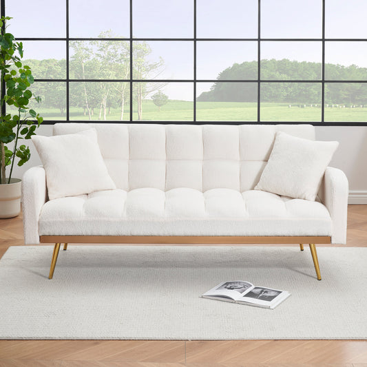 Living Room Decor: 69 Inch Sofa Bed Beige with Adjustable Teddy Sofa for Small Space Living Room and Bedroom by Streamdale Furniture