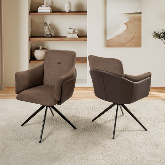 Bedroom Bedding & Decor: 360° Swivel Home Office Desk Chairs Set of 2,Dining Chairs with Arm, Upholstered Bedroom Chairs with Metal Base,Makeup Chair for Vanity, for Living Room, Bedroom,Study Room,Dining Room(Dark Brown) by Streamdale Furniture
