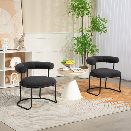 Bedroom Bedding & Decor: Boucle Dining Chairs Set of 2, Mid-Century Modern Curved Backrest Chair, Round Upholstered Kitchen Chairs (Carbon black Boucle) by Streamdale Furniture