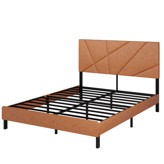 Vintage Brown Queen Size Metal Bed Frame with Under-Bed Storage and No Box Spring Required