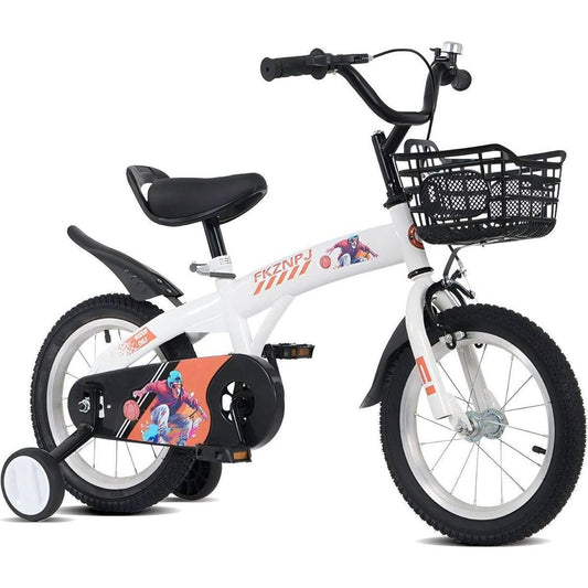 18 inch sporty kids bike with training wheels and stand Adjustable saddle Suitable for boys and girls aged 5-10 years tall Height 39-49 inches Available in a variety of colors