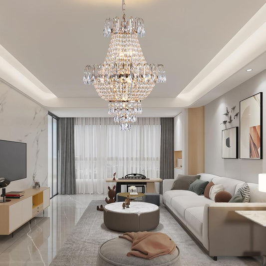 Smart Light Bulb: Gold Crystal Chandeliers,Large Contemporary Luxury Ceiling Lighting for Living Room Dining Room Bedroom Hallway by Streamdale Furniture