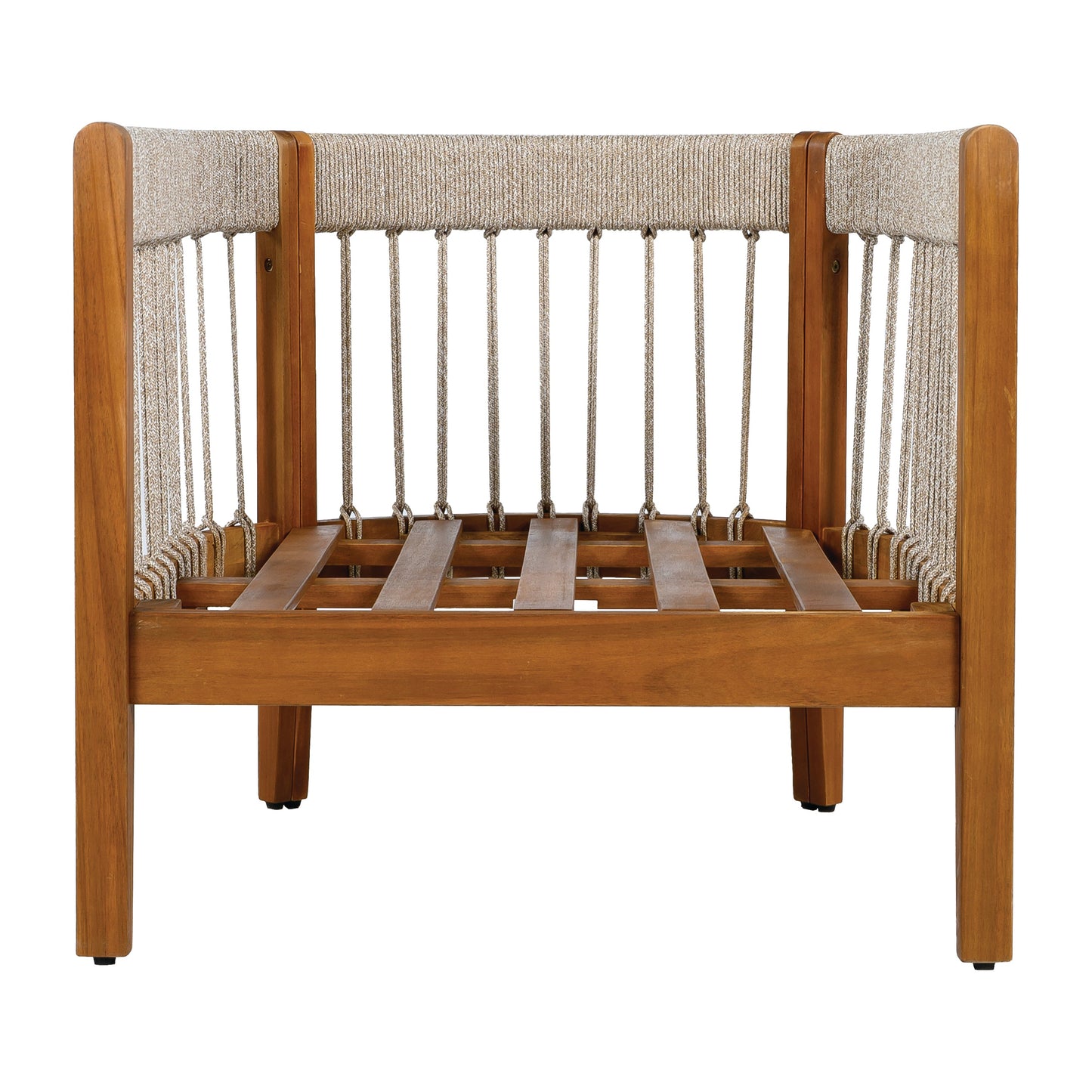 [Set of 2] Acacia Wood Outdoor Club Chair with Handwoven Rope Accents & Curved Backrest - Water-Resistant Boho Patio Lounge Chair with Removable Cushions for Porch, Garden