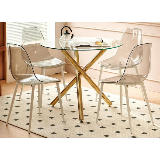 1+4,5pieces dining set, Table metal leg Mid-century Dining Table for 4-6 people With glass Table Top, Pedestal Dining Table, End Table Leisure Coffee Table