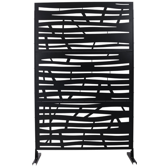 Dining & Tableware: Outdoor & Indoor Privacy Screen Metal Privacy Screen 76' H×48' W Black Steel Decorative Panels by Streamdale Furniture