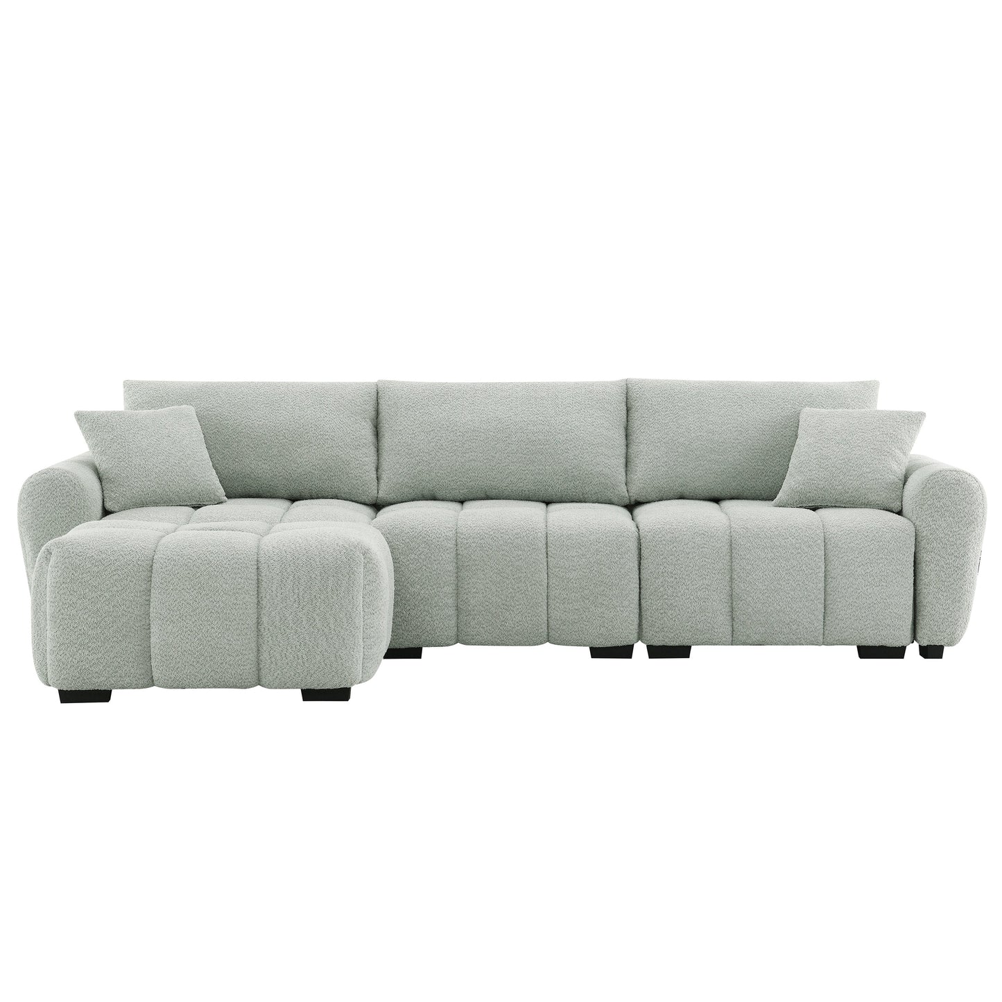 [VIDEO] 110' Modular Sectional Sofa, L Shape with Extra-large Seat, Pull-line Design, Movable Ottoman, High Density Foam, Free Combination, Sturdy Metal&Wood Frame, Boucle Fabric, 3 Colors
