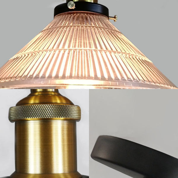Illuminate Your Dining Room with Industrial Elegance: The 3-Light Brass Cone Pendant with Ribbed Glass