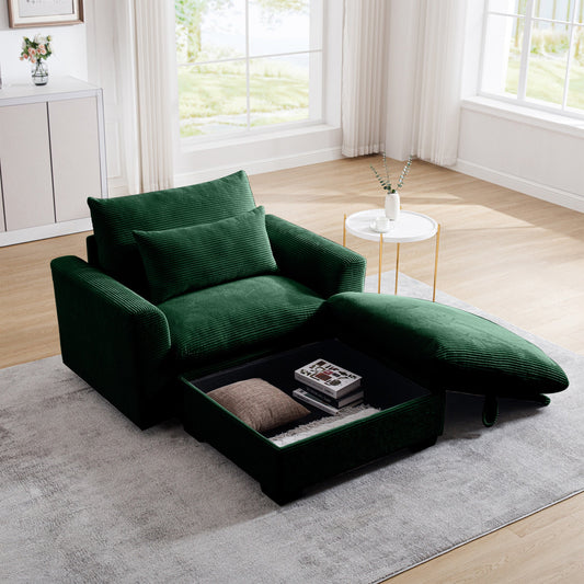 Kitchen Tools & Cookware: Green Corduroy Sofa Couch, Modular Couch with Storage Ottoman,  Couch Deep Seat Couches for Modern Living Room/Apartment/Office by Streamdale Furniture