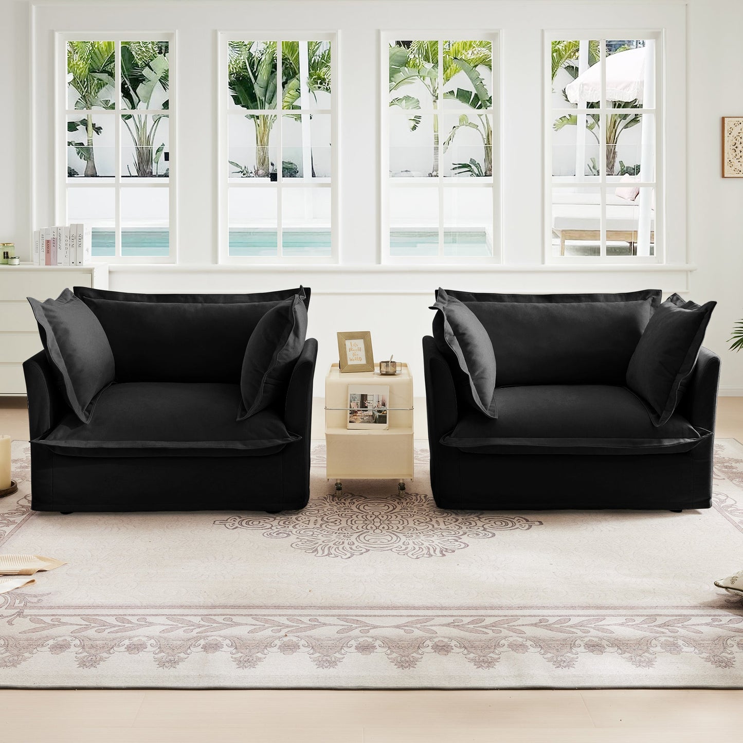 Bedroom Bedding & Decor: Set of 2 Slipcovered Armchairs,Deep Seat Accent Chair Set for Living Room, Reading Room, Bedroom and Working Spaces,Armchair Sets with Large Soft Pillows,Chenille Fabric,Black by Streamdale Furniture