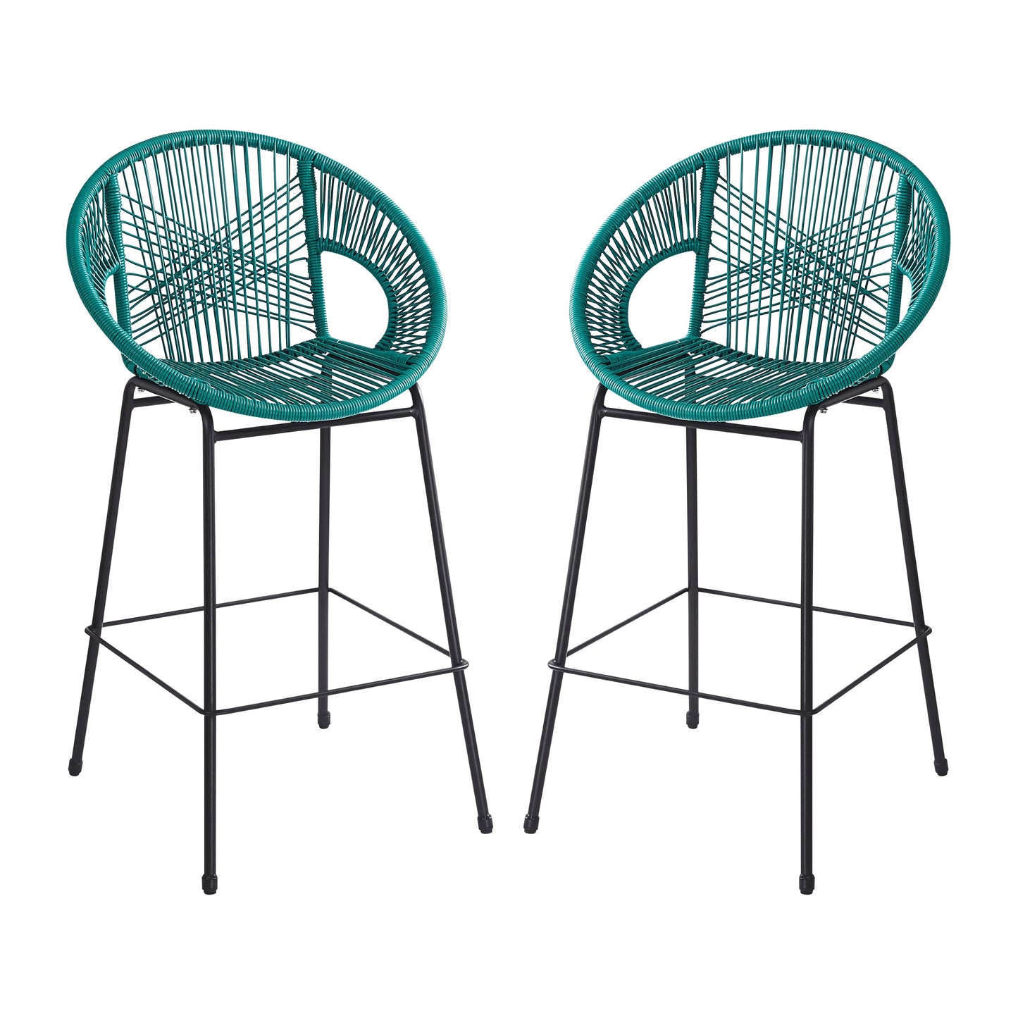Dining & Tableware: Ferrara Outdoor Patio Teal Faux Wicker Barstool Set, Durable PE Material, Ergonomic Design, Teal Wicker with Black Frame by Streamdale Furniture