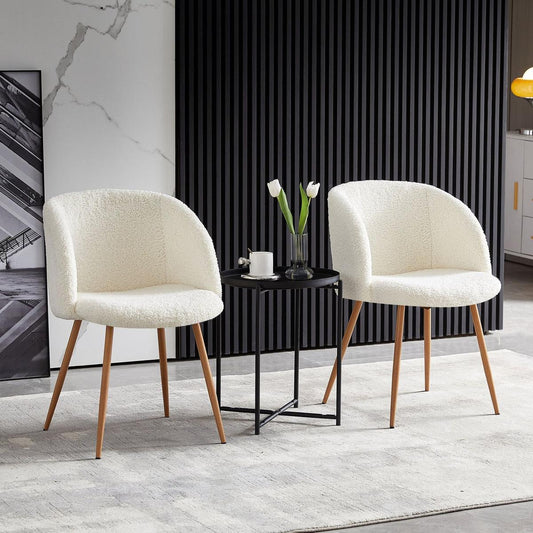 Dining & Tableware: Adjust Legs Upholstered teddy faux fur dining armrest chair set of 2 (Off White) by Streamdale Furniture