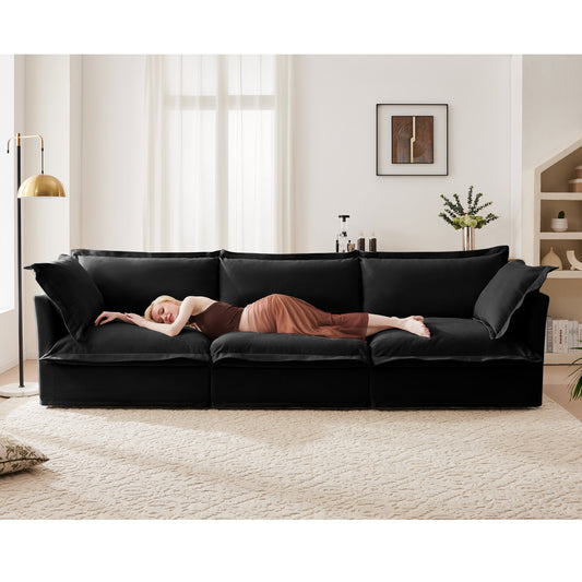 Living Room Decor: Slipcovered Sofa Couch, Modern 3 Seater Sofa with Suppleness Armrests, Chenille Fleece Deep Seat Sofa with Soft Multiple Big Pillows, Comfy Couch for Living Room, Apartment,Chenille Fabric, Black by Streamdale Furniture