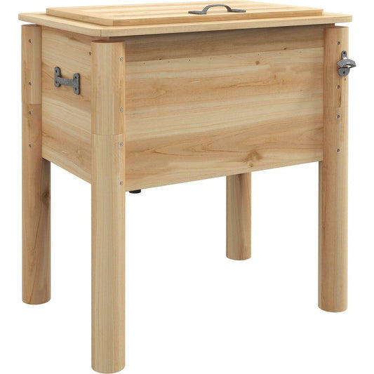 Wooden Patio Cooler, 54Qt. Outdoor Beverage Cooler with Bottle Opener and 3 Handles for Backyard Deck Poolside Party, Natural