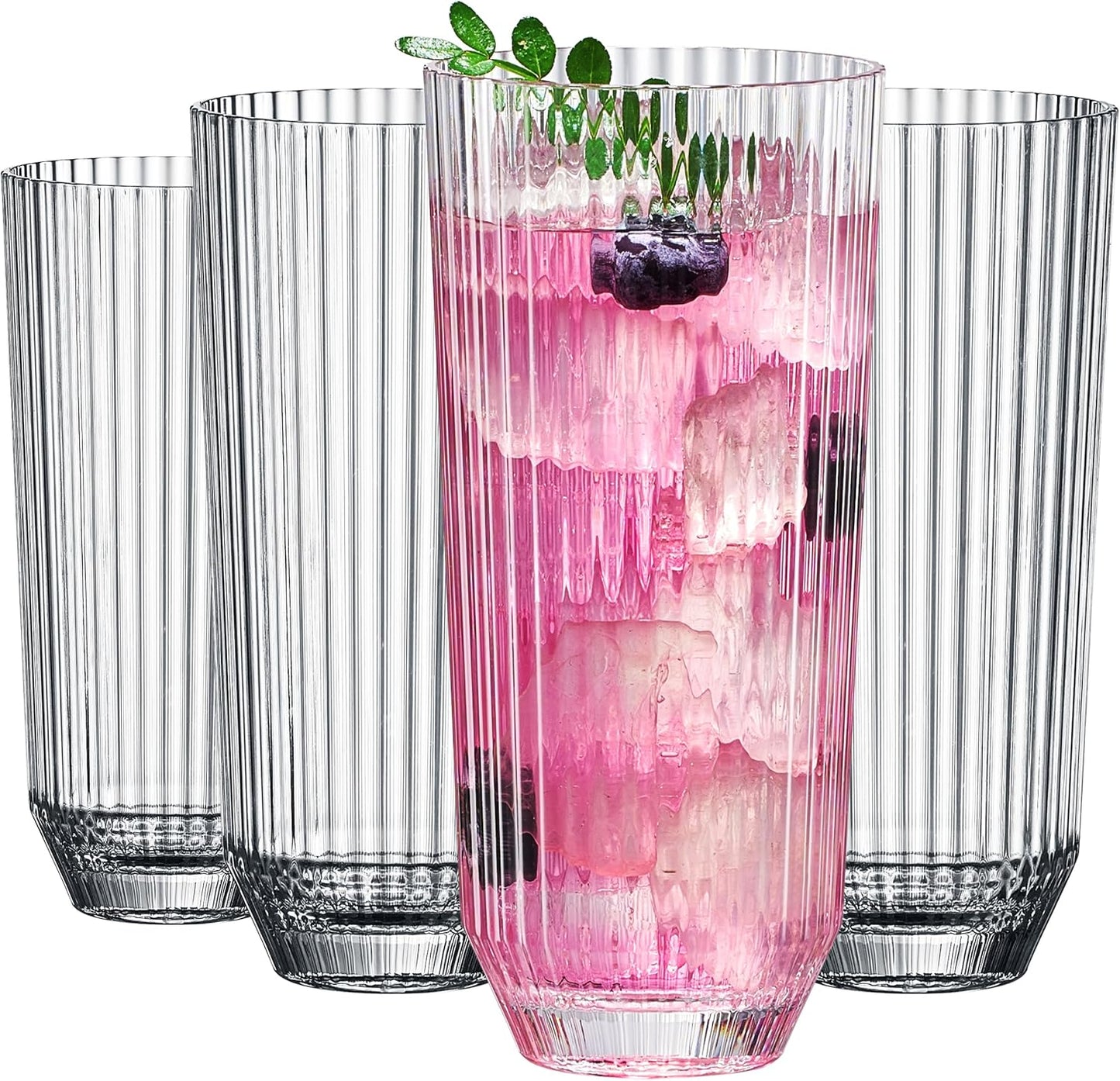 Dining & Tableware: Khen Shatterproof Ribbed Drinking Glasses – Set of 4 Clear 12oz Tritan Tumblers, European Style Acrylic Drinkware – Durable, BPA-Free, Dishwasher Safe, Stackable & Unbreakable Plastic Cups by Khen Site