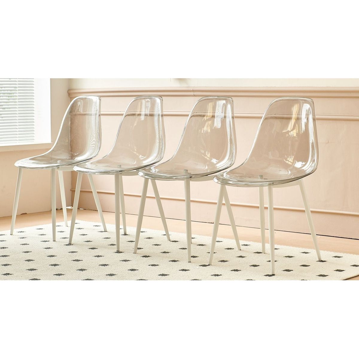 Dining & Tableware: dining chair,set of 4,metal leg,plastic seat,transparent grey by Streamdale Furniture