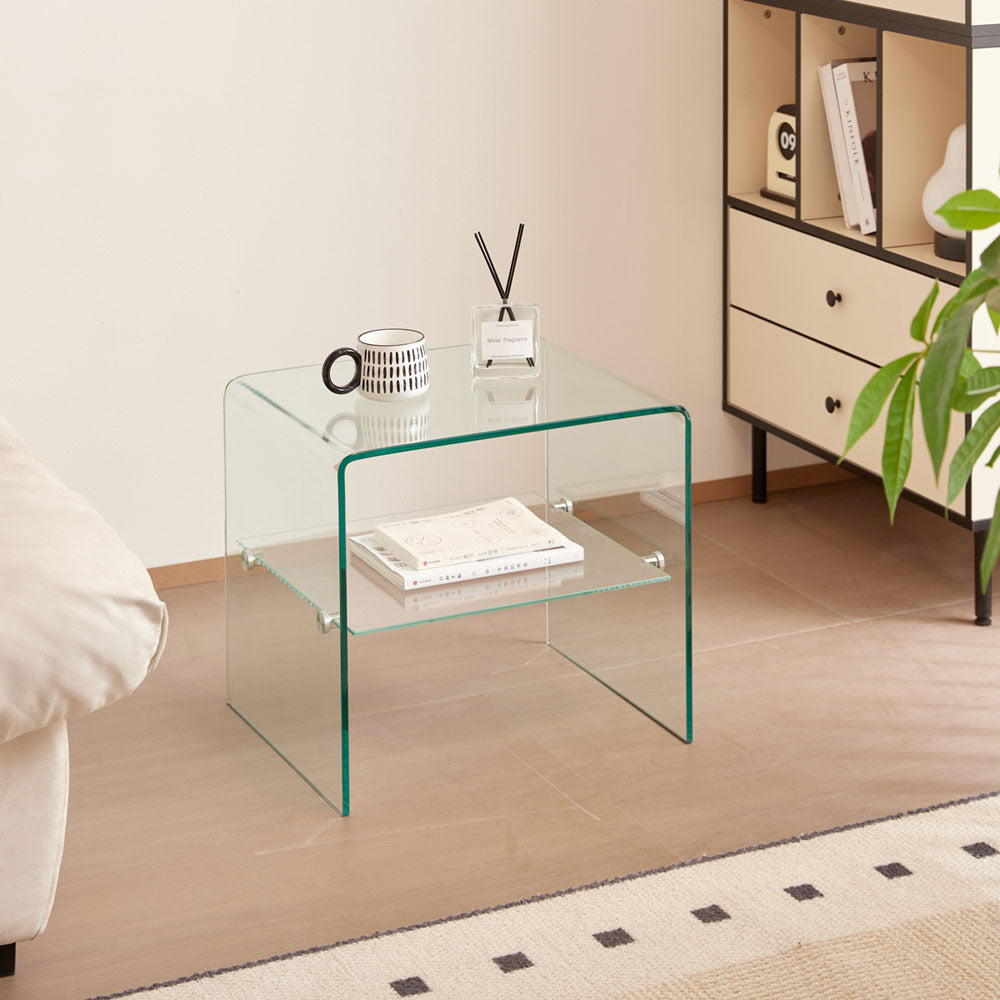 Area Rug: Clear Glass Side & End Table, Tempered Glass End Table Small Table by Streamdale Furniture