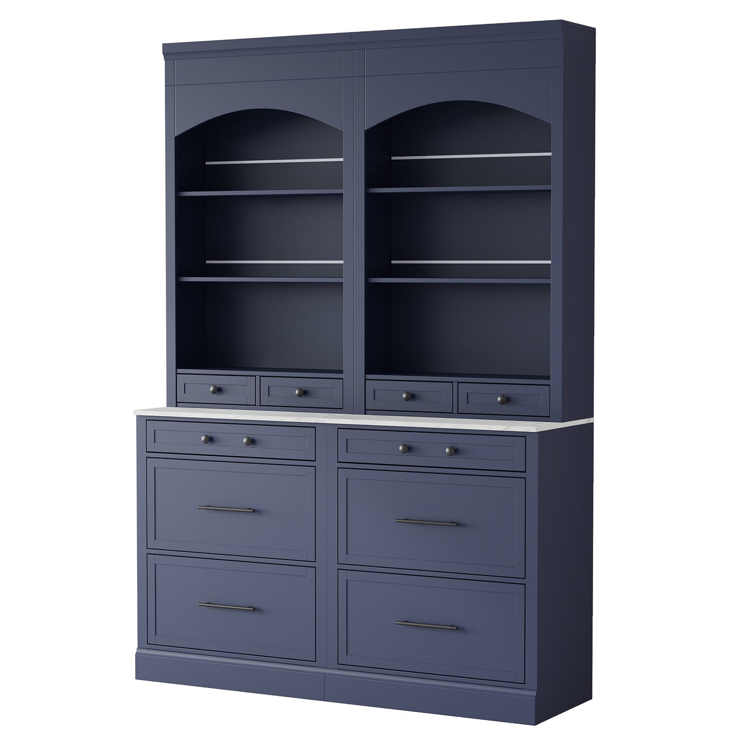 [Assembly Video Provided] TOPMAX Modern 83.7inch High Kitchen Pantry, Freestanding Tall Kitchen Hutch with Faux Marble Top,Cupboard Cabinet with 5 Storage Drawers and Adjustable Shelf, Set of 2, Blue