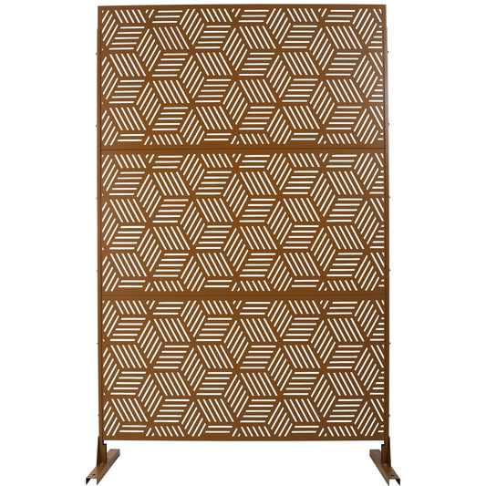 Dining & Tableware: Outdoor & Indoor Privacy Screen Metal Privacy Screen 76' H×48' W, Freestanding Decorative Privacy Screen for Deck Balcony Patio, Privacy Fence Panels for Outside Lawn Garden PS116 BROWN by Streamdale Furniture