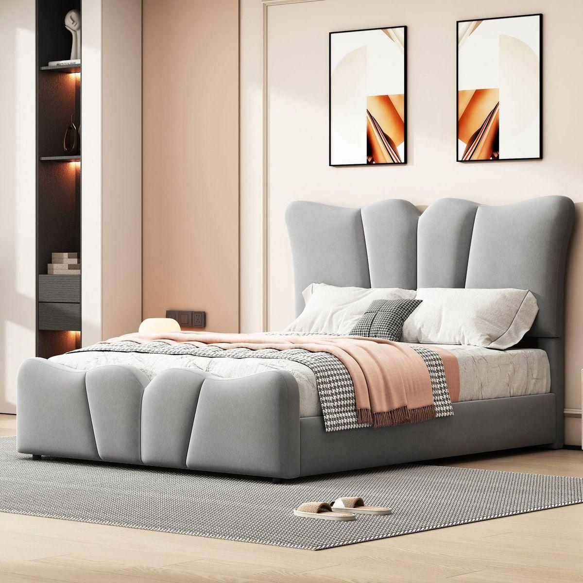 Bedroom Bedding & Decor: Twin Size Upholstered Platform Bed Velvet Upholstered Bed, Gray by Streamdale Furniture