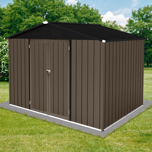 Kitchen Tools & Cookware: Metal garden sheds 8ft×6ft outdoor storage sheds Brown + Black by Streamdale Furniture