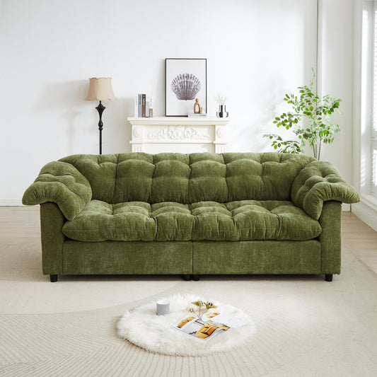 Home Office Accessories: 99.2' Chenille Modern Comfort Deep Seat Sofa, Upholstered Fluffy Cloud Sofa Suitable for living rooms, bedrooms, offices and apartments, Green by Streamdale Furniture